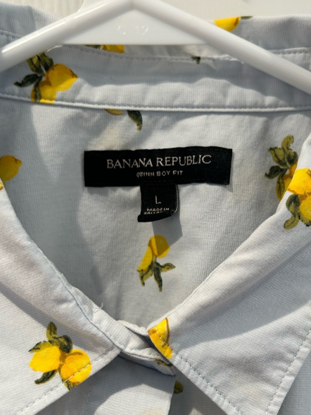 Banana Republic Light Blue Shirt with Yellow Lemon Print